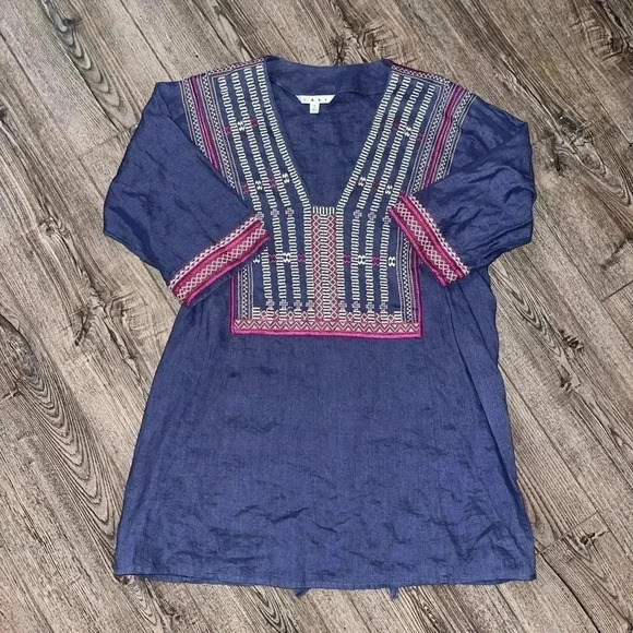 Embroidered Aztec style linen top indie festival core - Picture 2 of 7